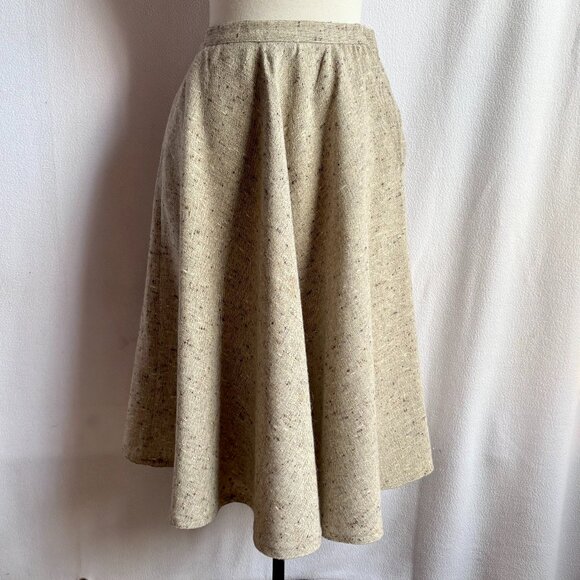 Beige Wool Tweed Full Flare Skirt M - Picture 1 of 6